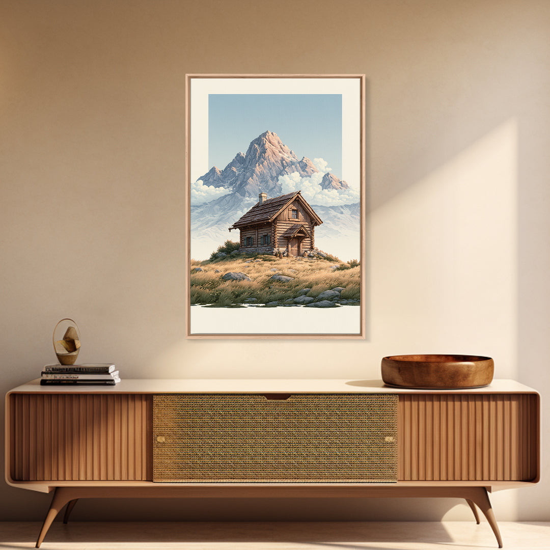 Mountain Cabin Landscape Canvas Print, Rustic Art, Gallery Wall Set, Farmhouse Decor, Fine Art, Rustic, Minimalist Decor, RUS-2x3-11