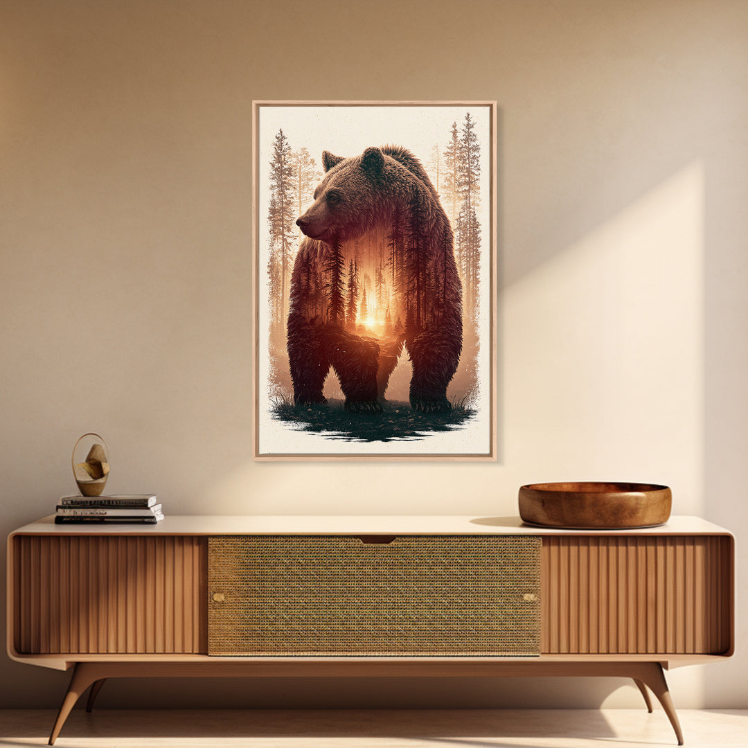 Bear Silhouette Among Pine Trees Canvas Print, Rustic Art, Gallery Decor, Farmhouse Decor, Fine Art, Rustic, Contemporary Art, RUS-2x3-15