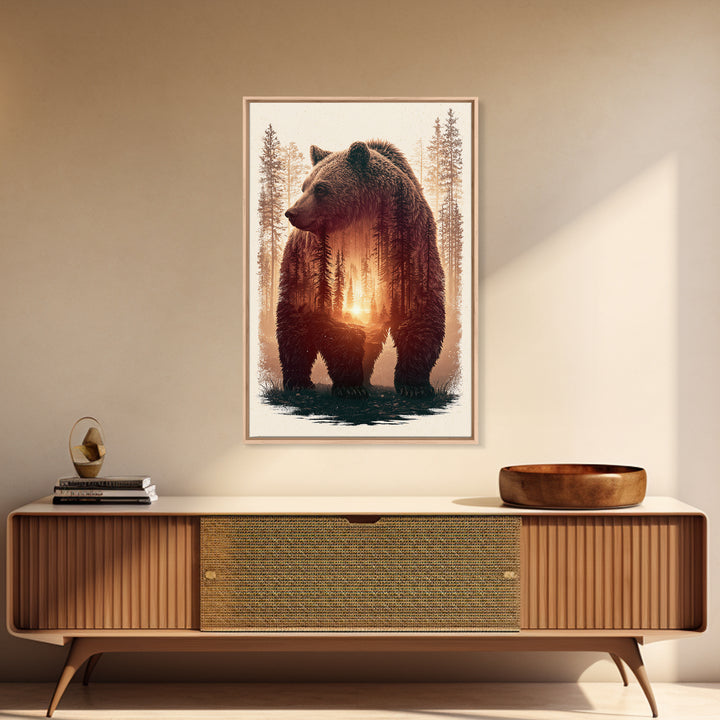 Bear Silhouette Among Pine Trees Canvas Print, Rustic Art, Gallery Decor, Farmhouse Decor, Fine Art, Rustic, Contemporary Art, RUS-2x3-15