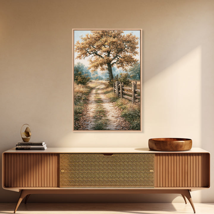 Forest Path with Golden Autumn Leaves Framed Canvas Print, Rustic Art, Statement Artwork, Farmhouse Decor, Fine Art, Rustic, RUS-2x3-26