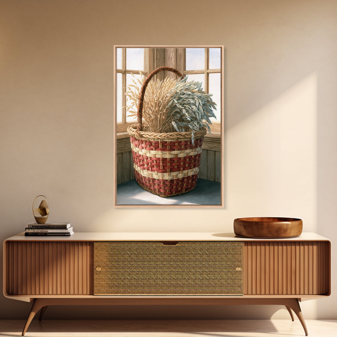 Handwoven Basket with Dried Grasses Canvas Print, Rustic Art, Landscape Wall Art, Farmhouse Decor, Rustic, Luxury Decor, RUS-2x3-32