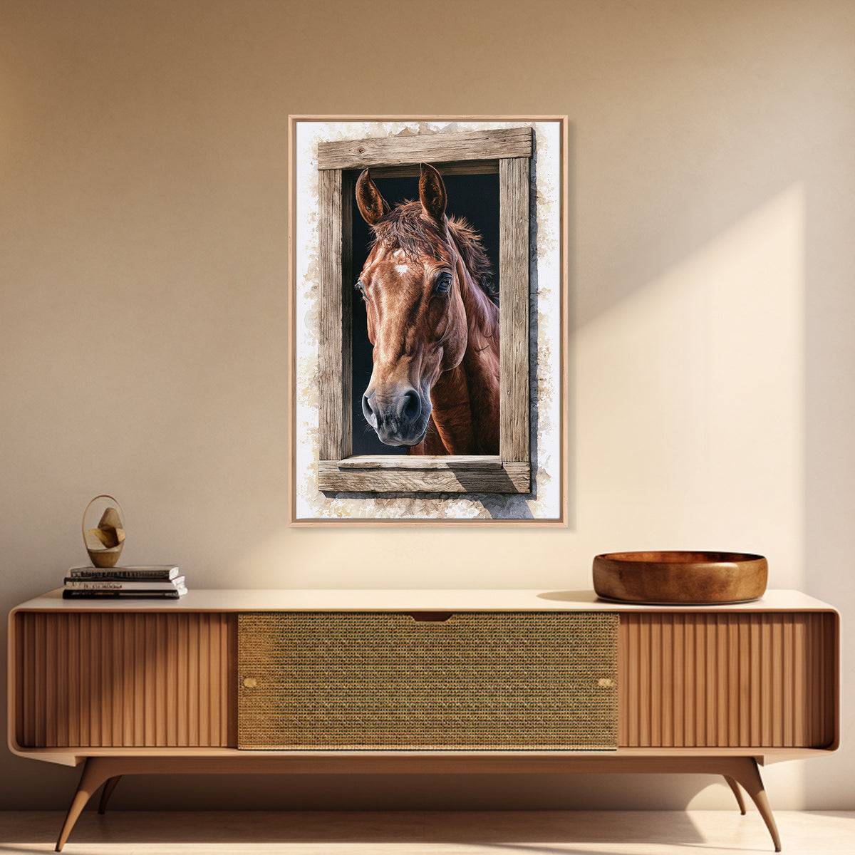Brown Horse Portrait Canvas Print, Rustic Art, Digital Print, Farmhouse Decor, Rustic, Landscape Painting, Eclectic Wall Art, RUS-2x3-61