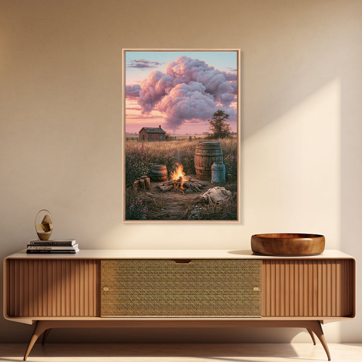 Campfire under a Starry Sky Canvas Print, Rustic Art, Home Decor, Farmhouse Decor, Oil Painting, Rustic, Living Room Decor, RUS-2x3-66