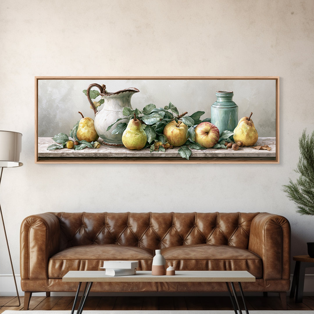 Rustic Pear and Apple Still Life Canvas Print, Rustic Art, Printable Art, Farmhouse Decor, Fine Art, Rustic, Farmhouse Wall Art, RUS-3x1-13