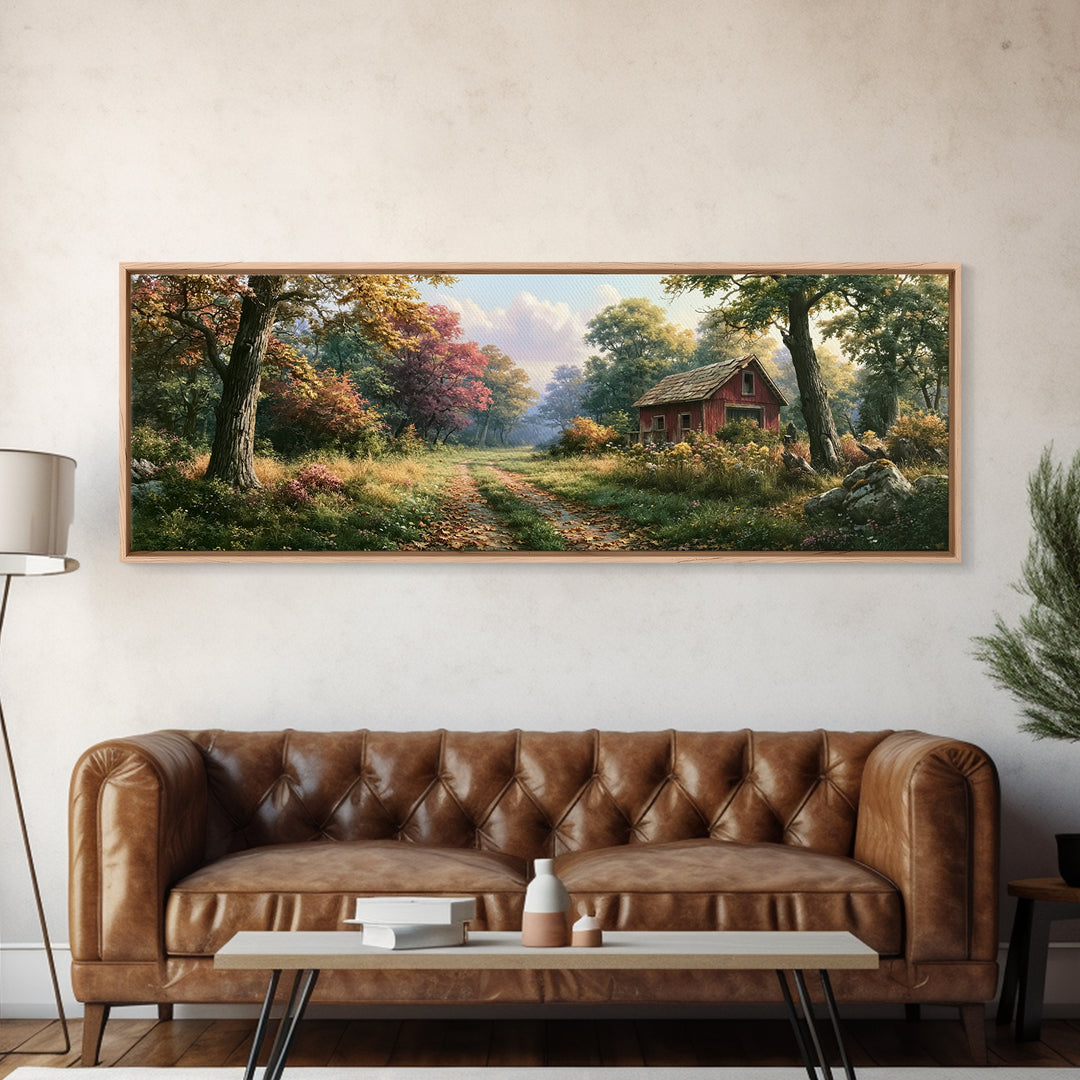 Forest Path with Golden Autumn Leaves Canvas Print, Rustic Art, Printable Wall Art, Farmhouse Decor, Fine Art, Rustic, RUS-3x1-34