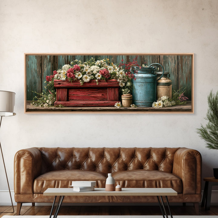 Weathered Barn Wood and Wildflower Still Life Canvas Print, Rustic Art, Farmhouse Wall Art, Farmhouse Decor, Fine Art, Rustic, RUS-3x1-41