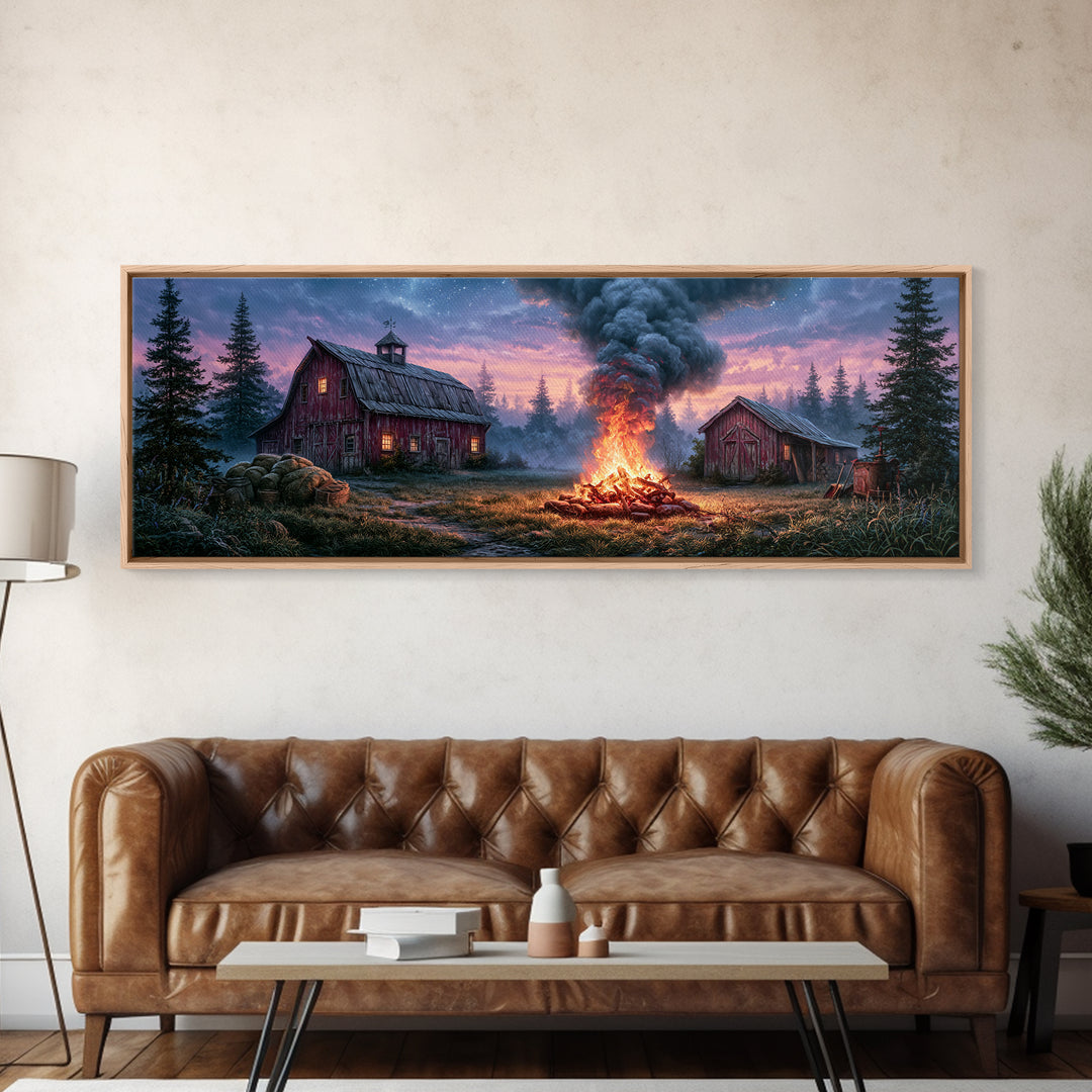 Campfire under a Starry Sky Canvas Print, Rustic Art, Printable Art, Farmhouse Decor, Watercolor Art, Rustic, RUS-3x1-50