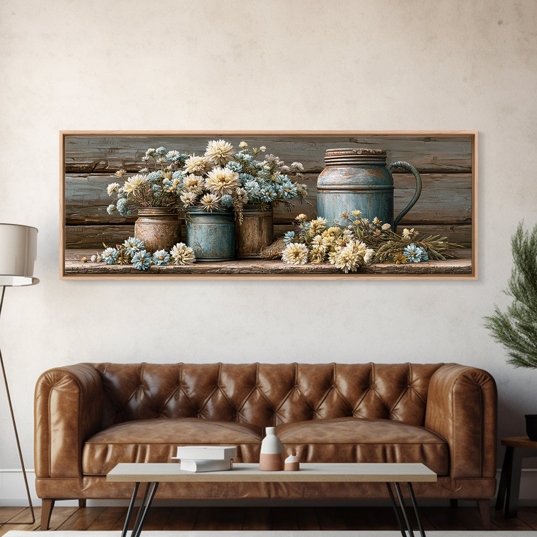 Weathered Barn Wood and Wildflower Still Life Canvas Print, Rustic Art, Farmhouse Wall Art, Farmhouse Decor, Fine Art, Rustic, RUS-3x1-65