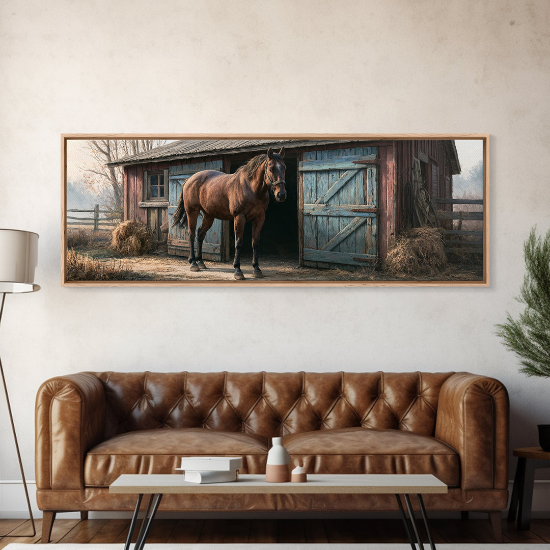 Brown Horse Portrait Framed Canvas Print, Rustic Art, Portrait Painting, Farmhouse Decor, Fine Art, Rustic, Boho Decor, RUS-3x1-69