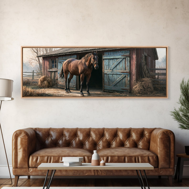 Brown Horse Portrait Framed Canvas Print, Rustic Art, Portrait Painting, Farmhouse Decor, Fine Art, Rustic, Boho Decor, RUS-3x1-69