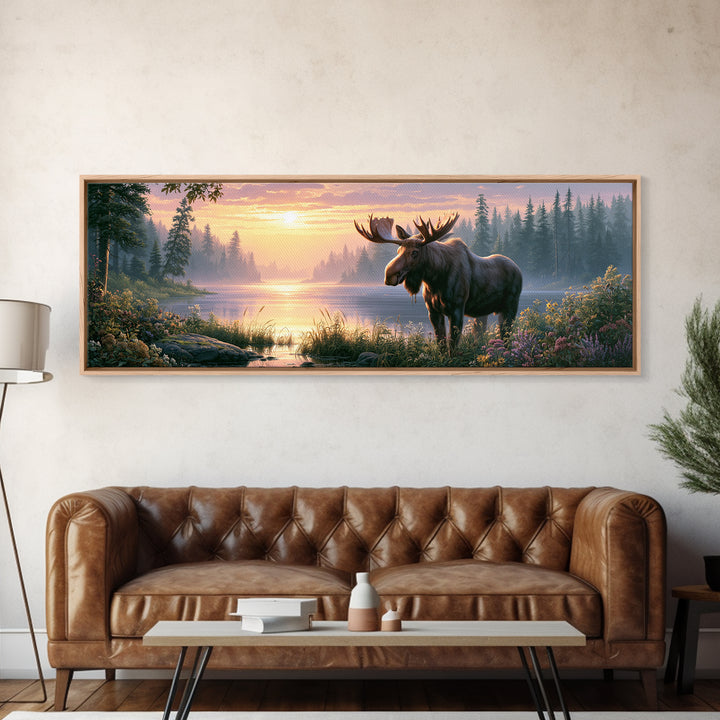 Moose Standing by a Quiet Lake Canvas Print, Rustic Art, Gallery Decor, Farmhouse Decor, Fine Art, Rustic, Contemporary Art, RUS-3x1-97