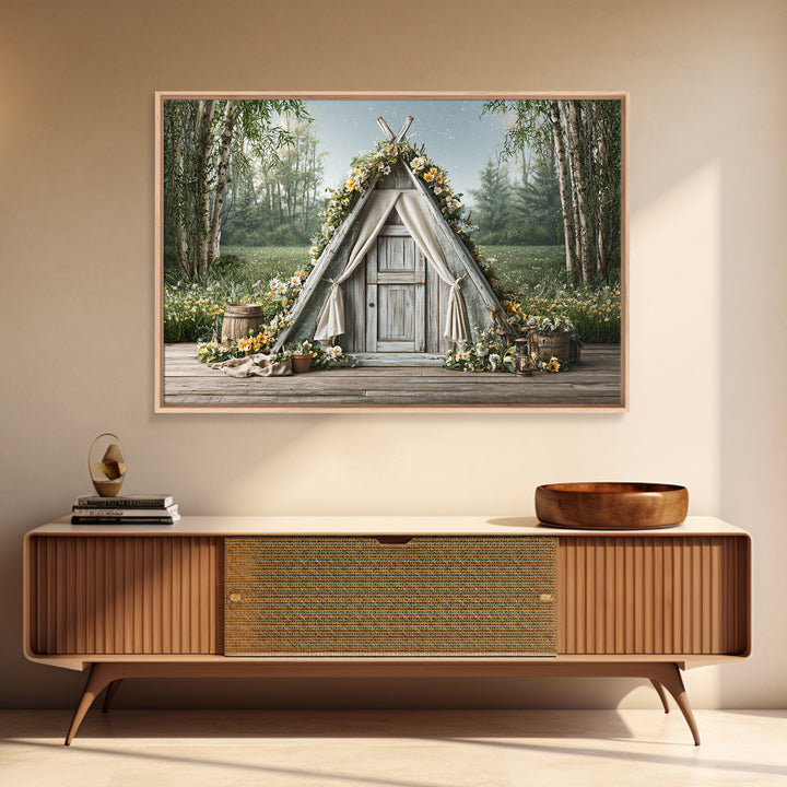 Campfire under a Starry Sky Framed Canvas Print, Rustic Art, Printable Wall Art, Farmhouse Decor, Fine Art, Rustic, Wood Art, RUS-3x2-14