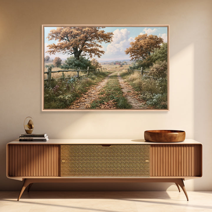 Forest Path with Golden Autumn Leaves Canvas Print, Rustic Art, Digital Print, Farmhouse Decor, Rustic, Landscape Painting, RUS-3x2-22