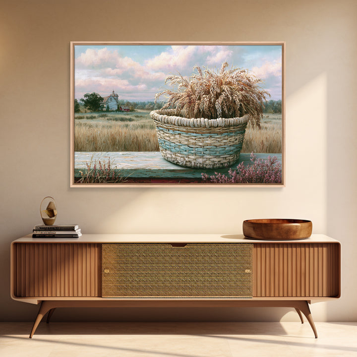 Handwoven Basket with Dried Grasses Framed Canvas Print, Rustic Art, Printable Art, Farmhouse Decor, Fine Art, Rustic, RUS-3x2-28