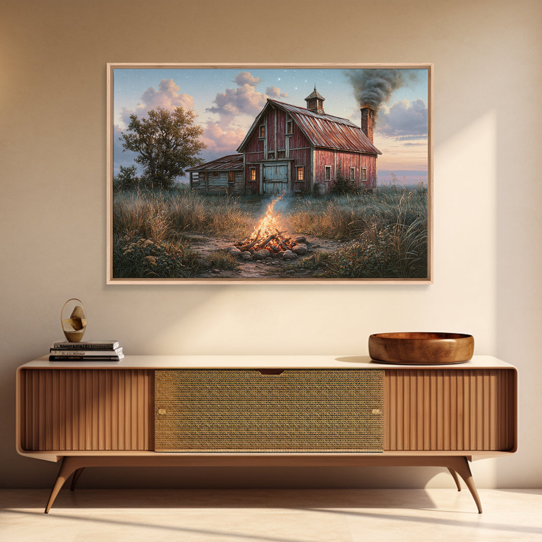 Campfire under a Starry Sky Canvas Print, Rustic Art, Farmhouse Decor, Fine Art, Rustic, Gallery Wall Art, Landscape Wall Art, RUS-3x2-38