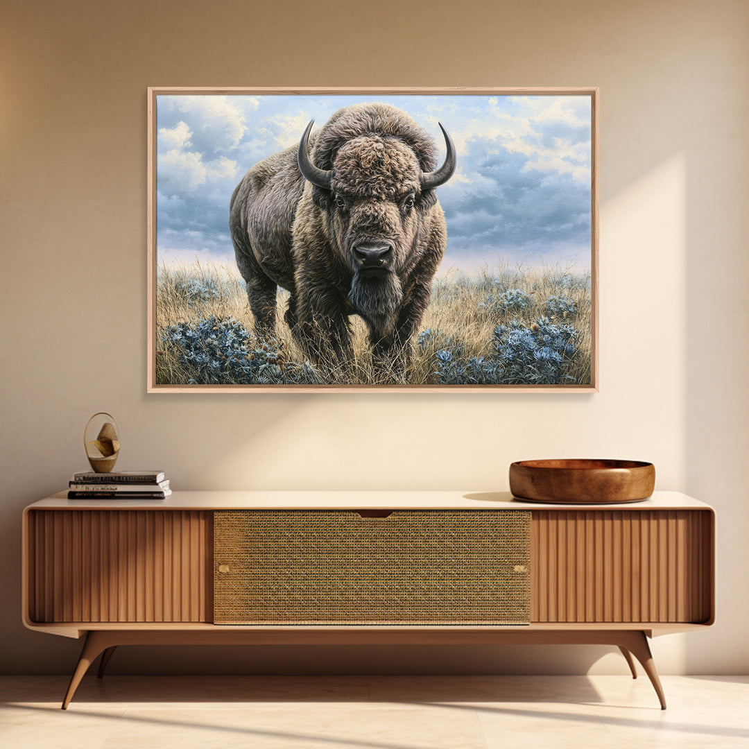 Buffalo Portrait with Western Texture Framed Canvas Print, Rustic Art, Boho Wall Art, Farmhouse Decor, Fine Art, Rustic, RUS-3x2-50