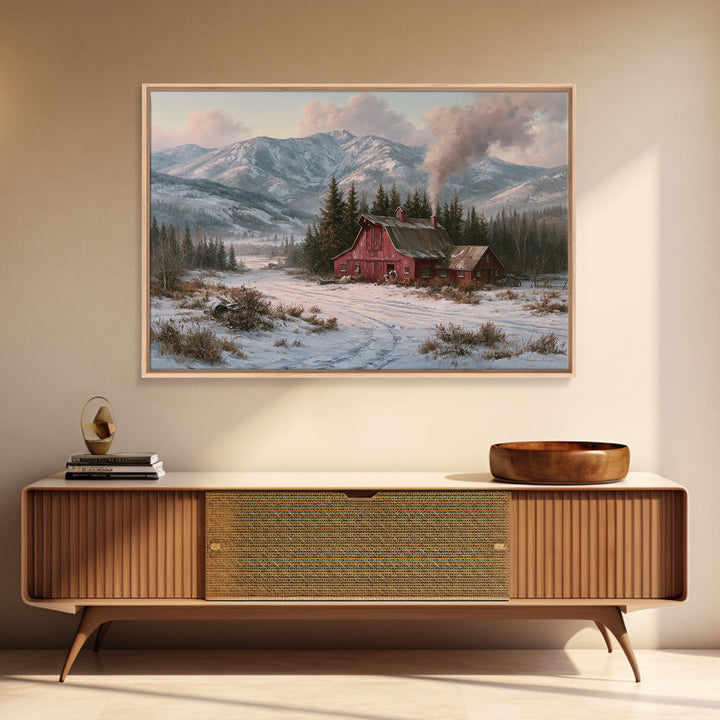 Winter Mountain Scene Canvas Print, Rustic Art, Boho Decor, Farmhouse Decor, Fine Art, Rustic, Art Print, Digital Art, RUS-3x2-75