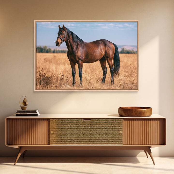 Brown Horse Portrait Framed Canvas Print, Rustic Art, Landscape Wall Art, Farmhouse Decor, Oil Painting, Rustic, Luxury Decor, RUS-3x2-81