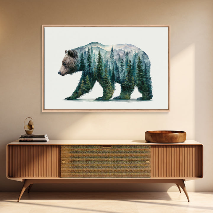Bear Silhouette Among Pine Trees Canvas Print, Rustic Art, Wall Art, Farmhouse Decor, Fine Art, Rustic, Living Room Decor, RUS-3x2-83