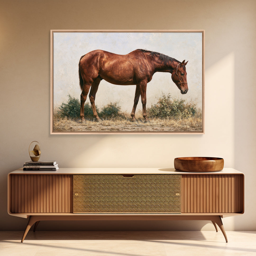 Brown Horse Portrait Framed Canvas Print, Rustic Art, Abstract Wall Art, Farmhouse Decor, Fine Art, Rustic, Landscape Art, RUS-3x2-9