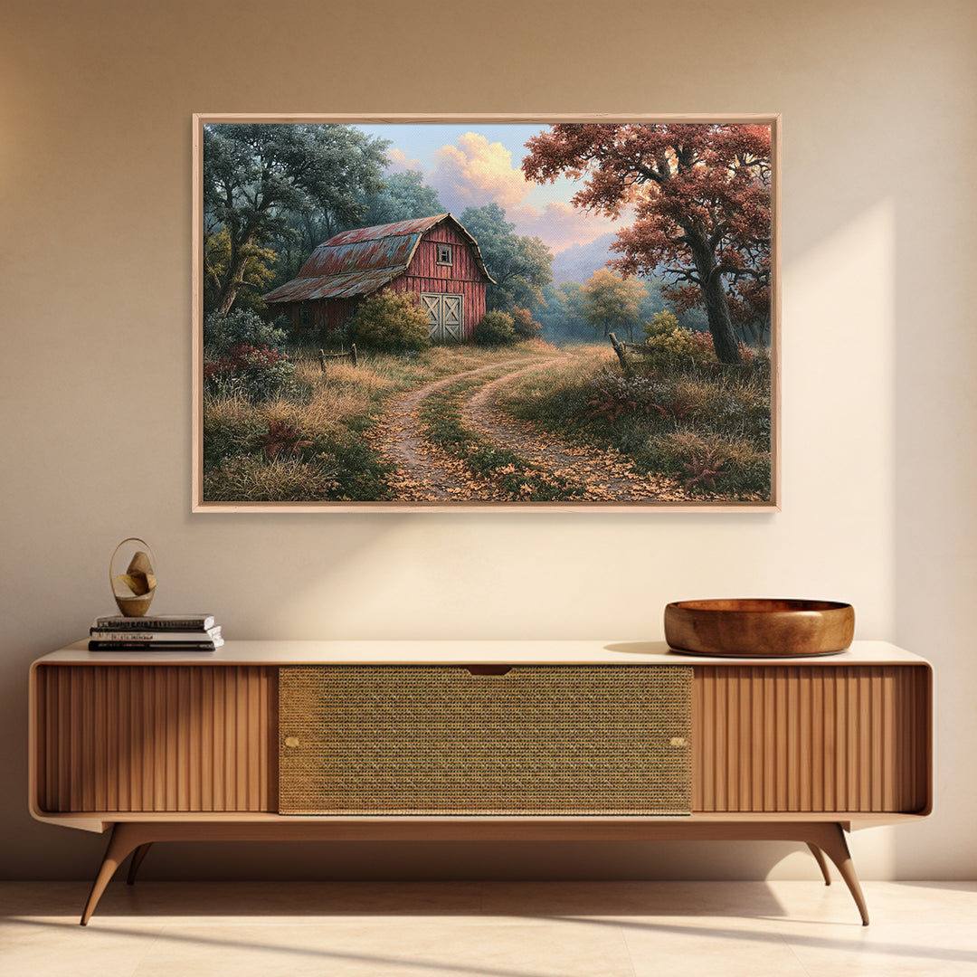 Forest Path with Golden Autumn Leaves Canvas Print, Rustic Art, Modern Art, Farmhouse Decor, Fine Art, Rustic, Neutral Decor, RUS-3x2-94