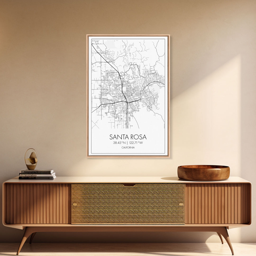 Santa Rosa Street Map, California Map, City Map Print, Minimalist Art, Wall Art, Canvas Print, Bedroom Wall Art, Travel Gift, Travel Art