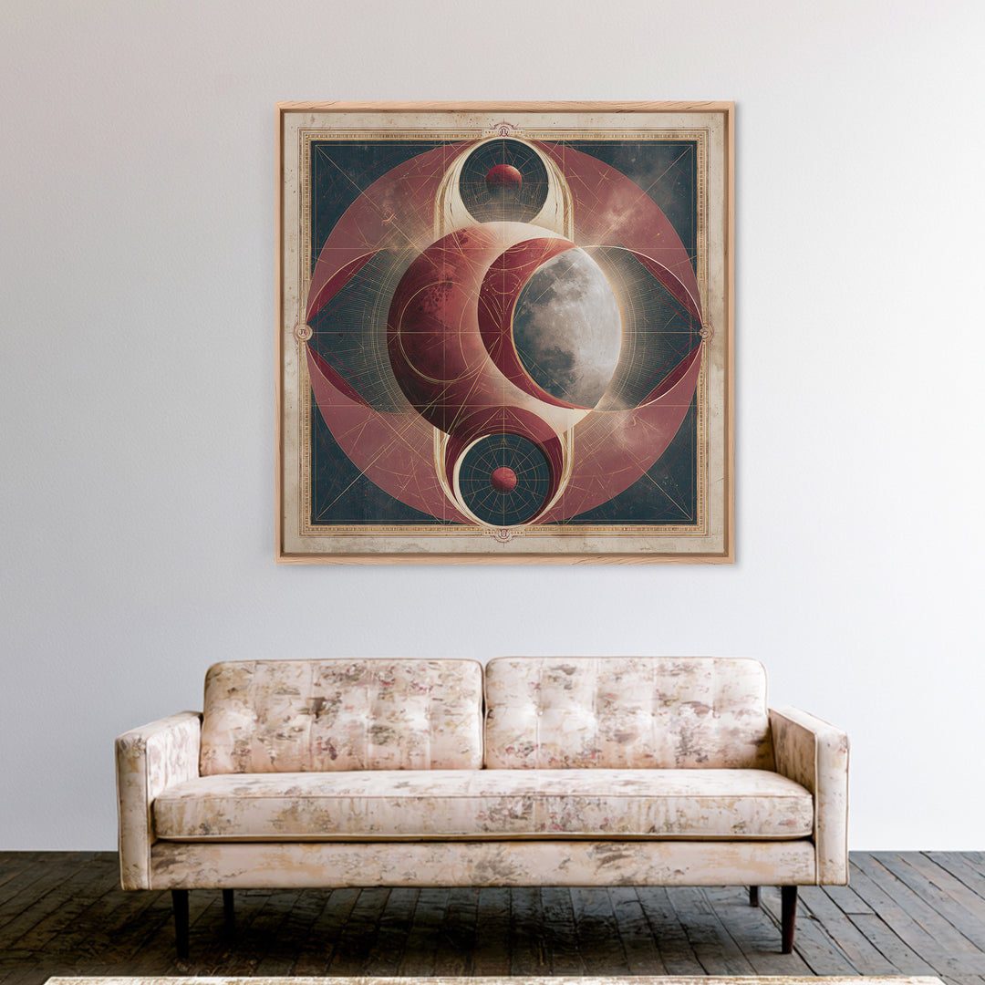 Lunar Eclipse in Deep Red Tones Framed Canvas Print, Space Art, Digital Wall Art, Spa Decor, Serenity, Abstract Painting, SAR-1x1-11