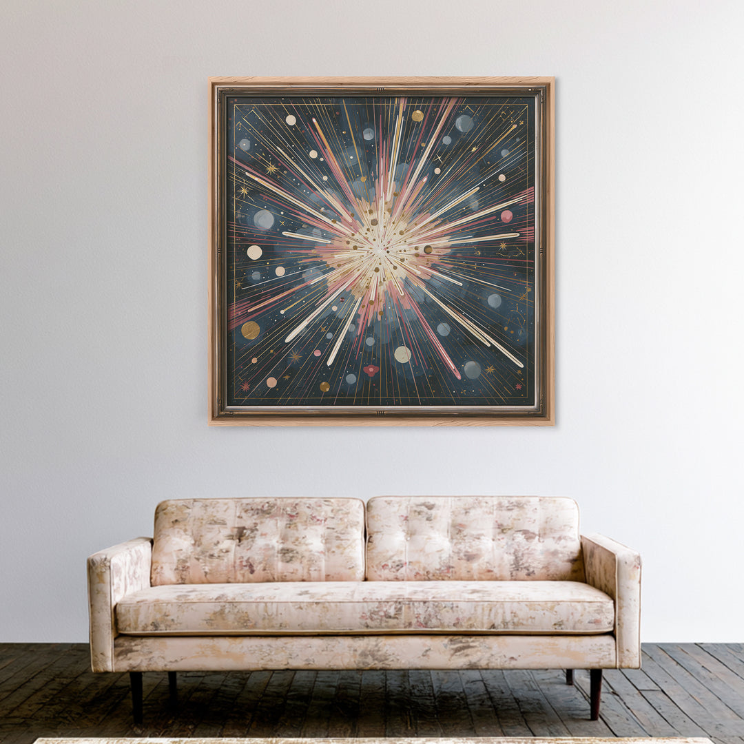 Meteor Shower over Black Sky Canvas Print, Space Art, Canvas, Spa Decor, Serenity, Living Room Wall Art, Retro Wall Art, SAR-1x1-23