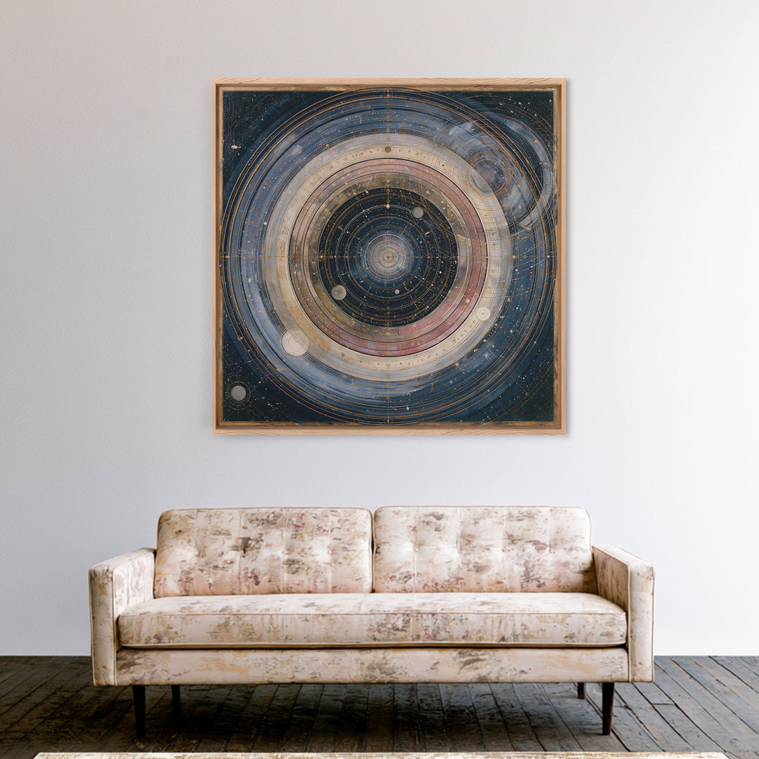 Planetary Rings Made of Ice and Light Framed Canvas Print, Space Art, Minimalist Wall Art, Spa Decor, Abstract Art, Serenity, SAR-1x1-42