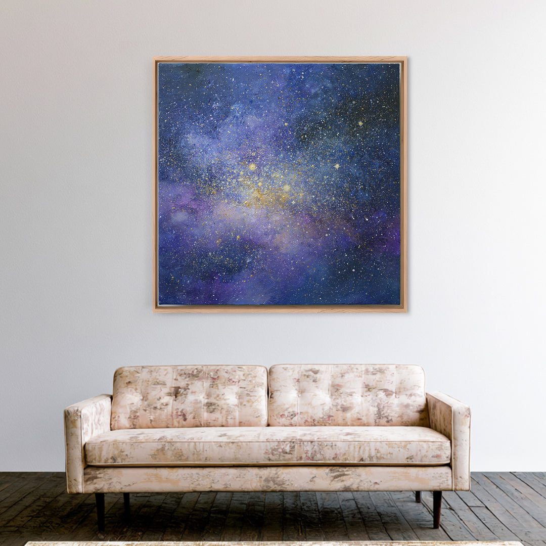 Distant Star Cluster Framed Canvas Print, Space Art, Digital Art, Spa Decor, Serenity, Modern Wall Art, Living Room Wall Art, SAR-1x1-44