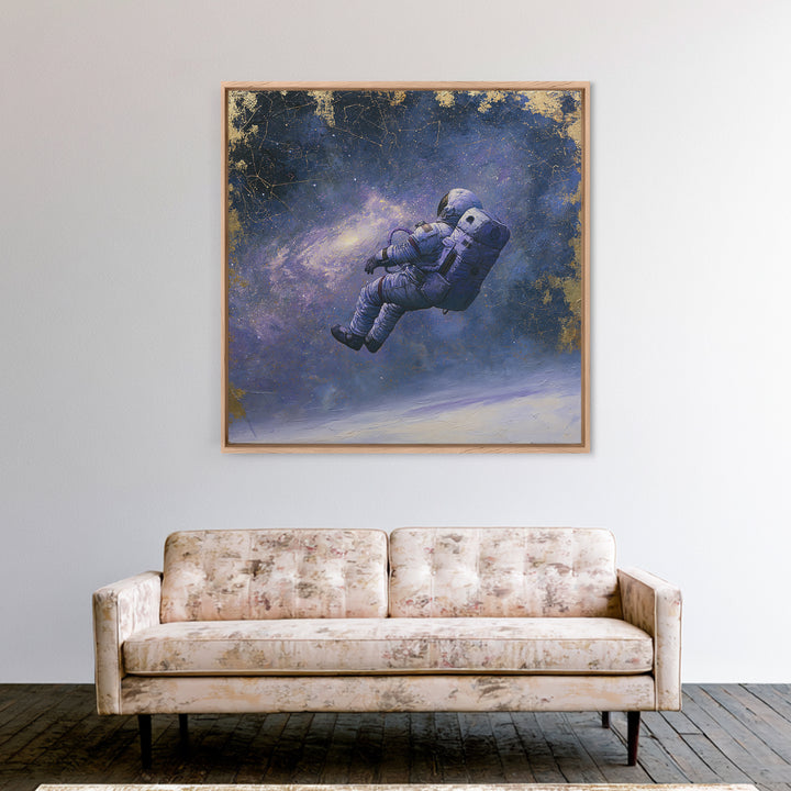 Astronaut Floating Near a Glowing Galaxy Framed Canvas Print, Space Art, Gallery Decor, Spa Decor, Oil Painting, Serenity, SAR-1x1-51