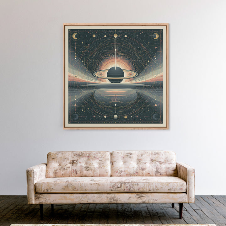 Ringed Planet Rising Framed Canvas Print, Space Art, Luxury Decor, Spa Decor, Fine Art, Serenity, Room Decor, Art Prints, SAR-1x1-74