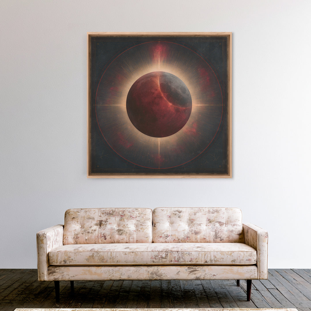Lunar Eclipse in Deep Red Tones Framed Canvas Print, Space Art, Textured Painting, Spa Decor, Fine Art, Serenity, Art Prints, SAR-1x1-83