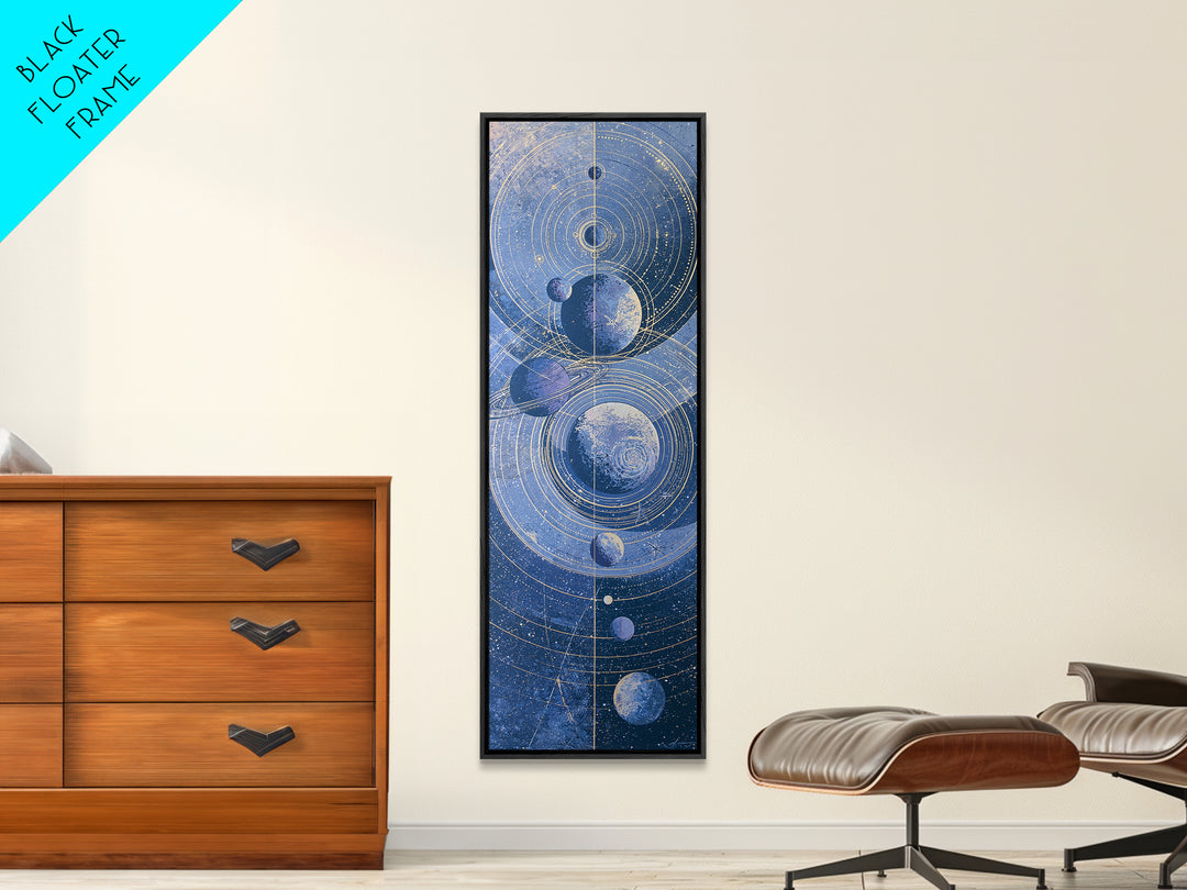 Solar System Arrangement Canvas Print, Space Art, Spa Decor, Watercolor Art, Serenity, Modern Wall Art, Living Room Wall Art, SAR-1x3-16