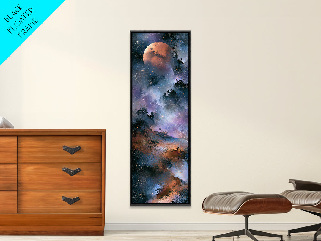 Mars Landscape with Tiny Rover Silhouette Framed Canvas Print, Space Art, Room Decor, Spa Decor, Serenity, Printable Art, SAR-1x3-45