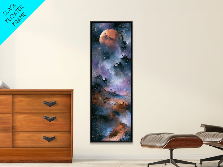Mars Landscape with Tiny Rover Silhouette Framed Canvas Print, Space Art, Room Decor, Spa Decor, Serenity, Printable Art, SAR-1x3-45