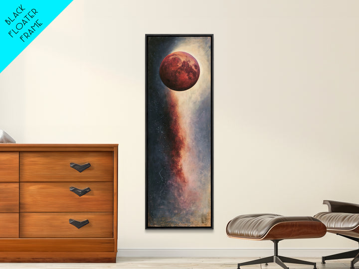Lunar Eclipse in Deep Red Tones Framed Canvas Print, Space Art, Contemporary Art, Spa Decor, Fine Art, Serenity, SAR-1x3-71
