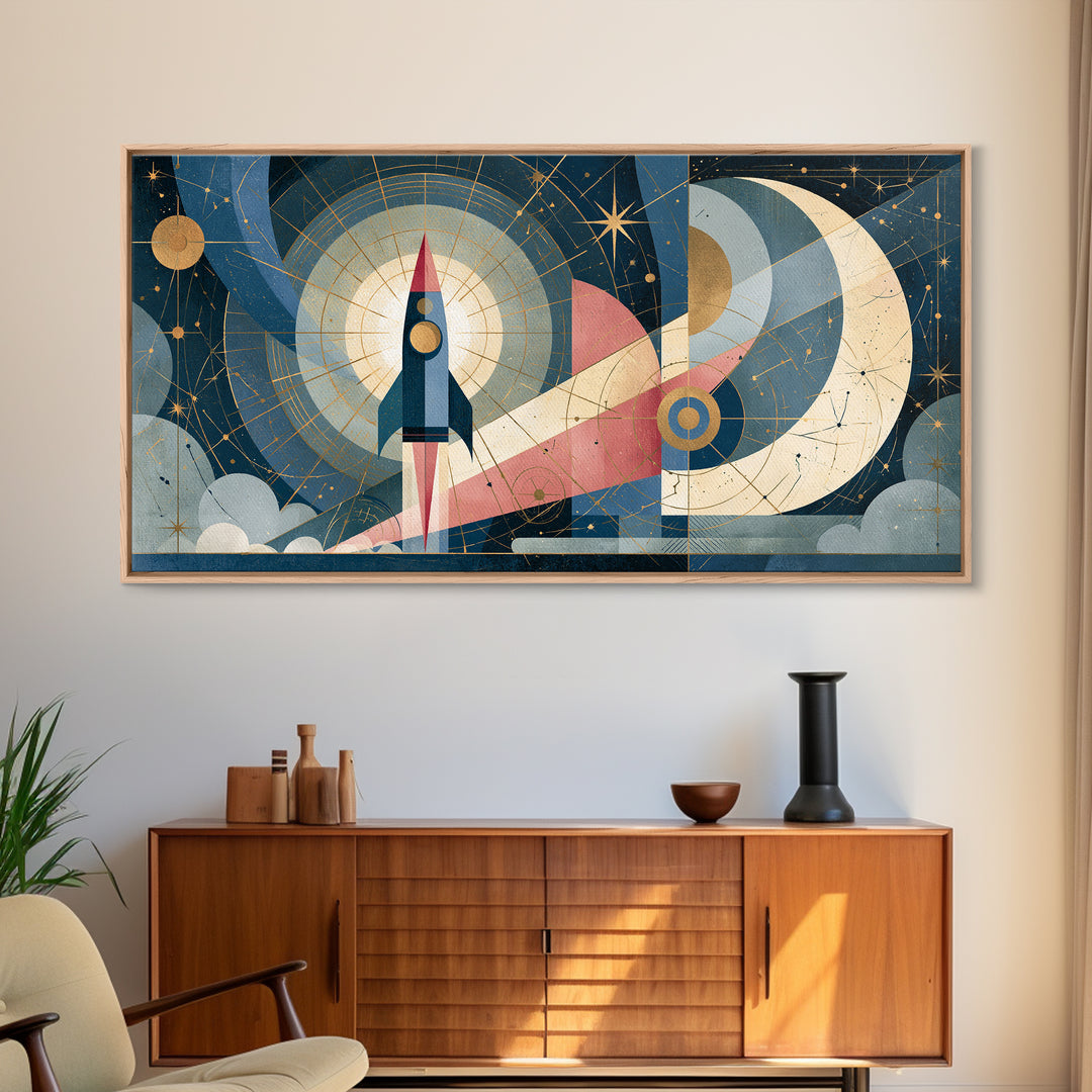 Retro Space Poster Canvas Print, Space Art, Canvas, Spa Decor, Fine Art, Serenity, Living Room Wall Art, Retro Wall Art, SAR-2x1-17