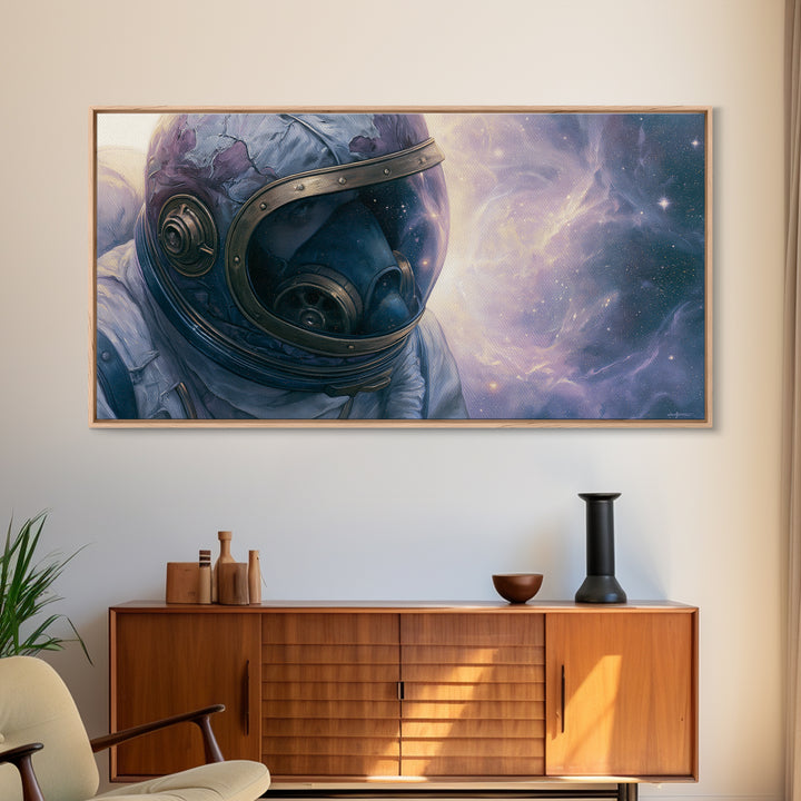 Astronaut Helmet Reflecting a Nebula Canvas Print, Space Art, Poster, Spa Decor, Watercolor Art, Serenity, Oil Painting, SAR-2x1-36