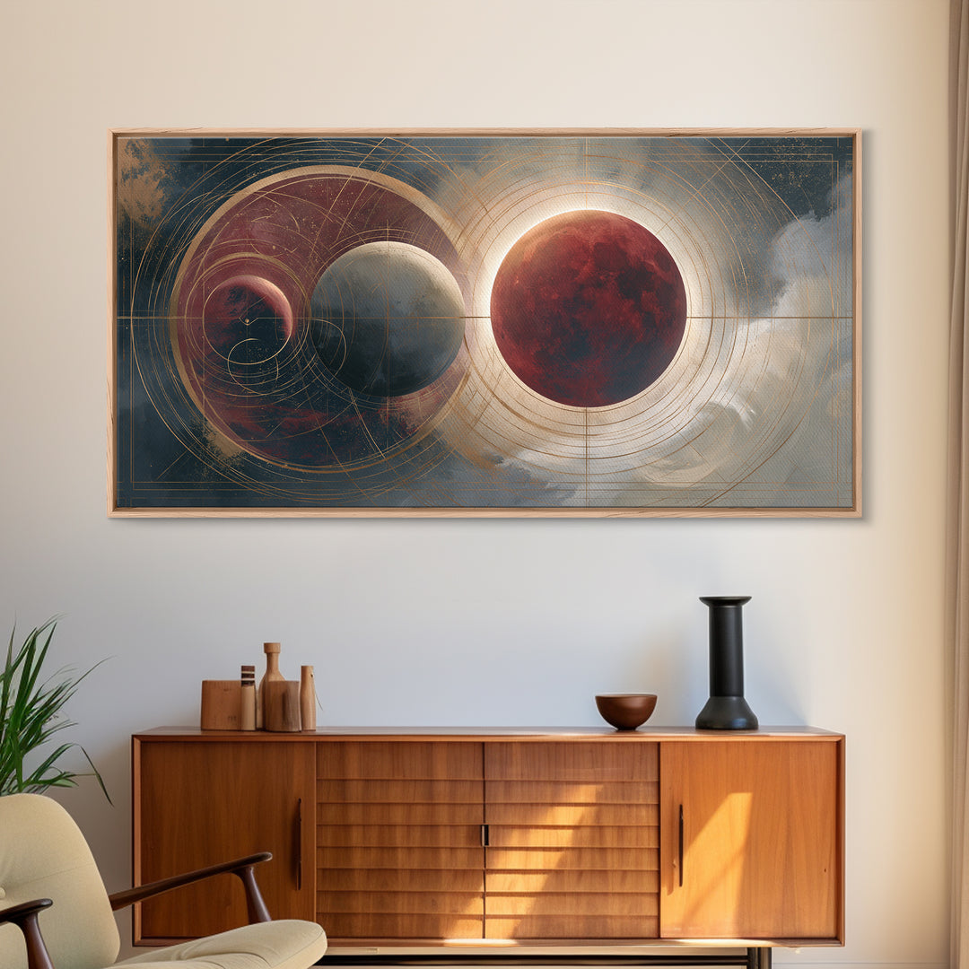 Lunar Eclipse in Deep Red Tones Framed Canvas Print, Space Art, Abstract Art, Spa Decor, Fine Art, Serenity, Neutral Decor, SAR-2x1-55