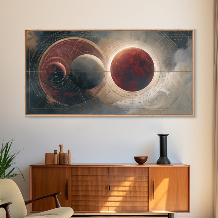 Lunar Eclipse in Deep Red Tones Framed Canvas Print, Space Art, Abstract Art, Spa Decor, Fine Art, Serenity, Neutral Decor, SAR-2x1-55