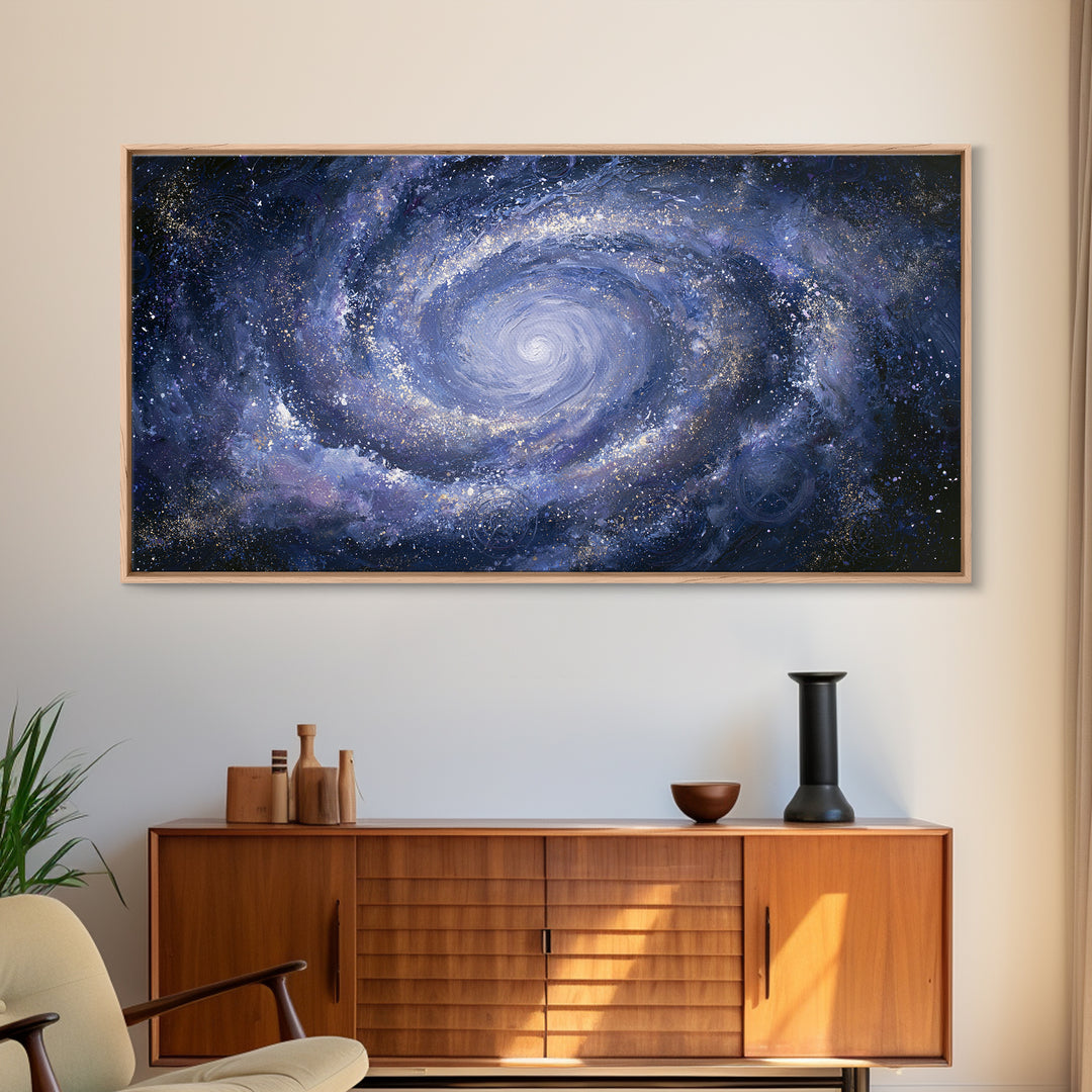 Galaxy Spiral in Jewel Tone Paint Framed Canvas Print, Space Art, Retro Wall Art, Spa Decor, Watercolor Art, Serenity, SAR-2x1-59
