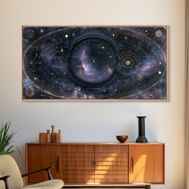 Astronaut Helmet Reflecting a Nebula Framed Canvas Print, Space Art, Room Decor, Spa Decor, Oil Painting, Serenity, SAR-2x1-60