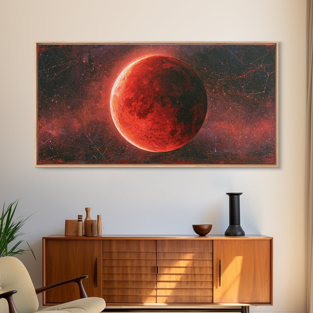 Lunar Eclipse in Deep Red Tones Framed Canvas Print, Space Art, Gallery Decor, Spa Decor, Fine Art, Serenity, Home Decor, SAR-2x1-79