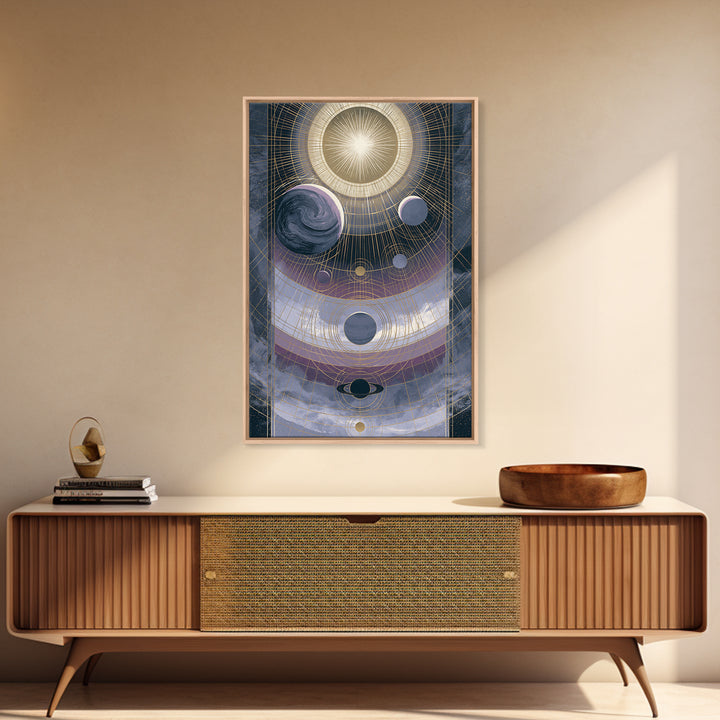 Solar System Arrangement Framed Canvas Print, Space Art, Digital Wall Art, Spa Decor, Oil Painting, Serenity, Abstract Painting, SAR-2x3-12