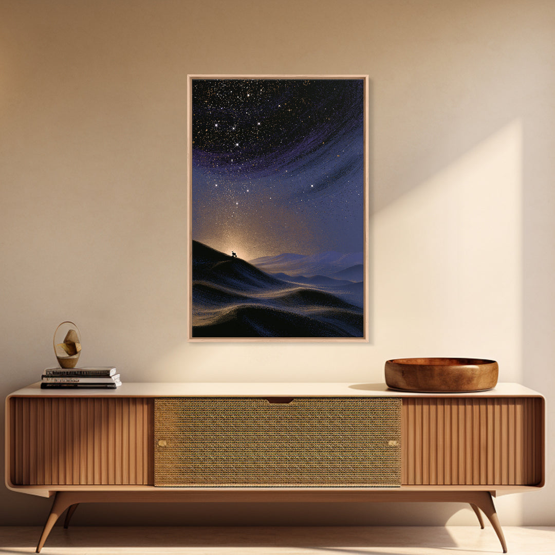 Mars Landscape with Tiny Rover Silhouette Framed Canvas Print, Space Art, Abstract Art, Spa Decor, Fine Art, Serenity, SAR-2x3-17