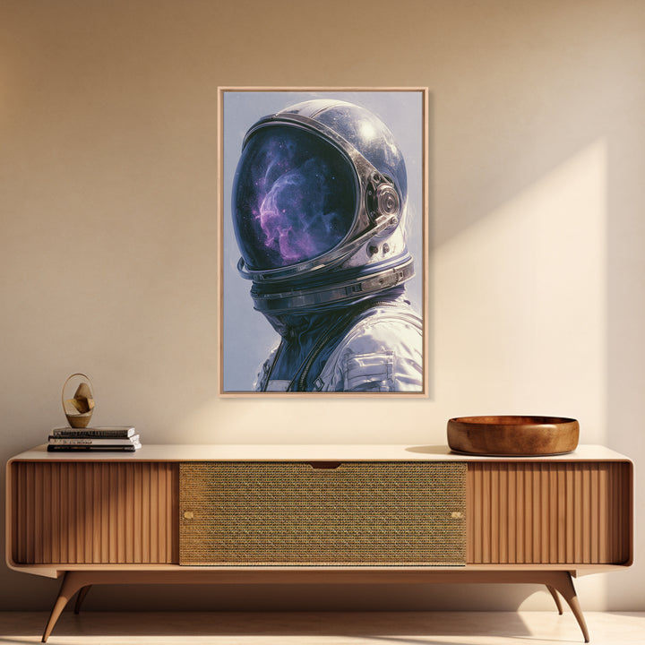 Astronaut Helmet Reflecting a Nebula Framed Canvas Print, Space Art, Contemporary Art, Spa Decor, Fine Art, Serenity, SAR-2x3-24