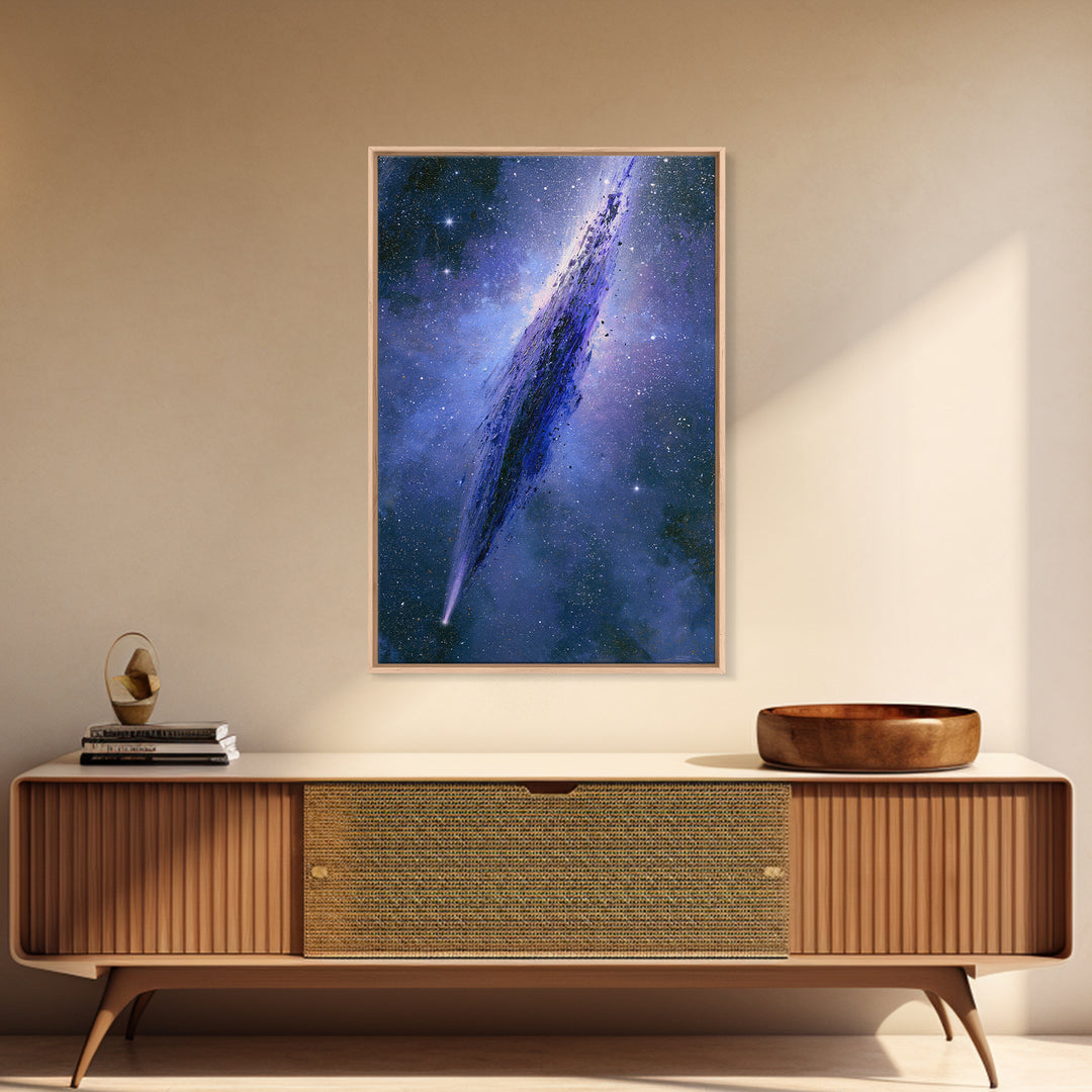 Comet Streaking Through Violet Darkness Canvas Print, Space Art, Spa Decor, Abstract Art, Serenity, Minimalist Wall Art, SAR-2x3-86