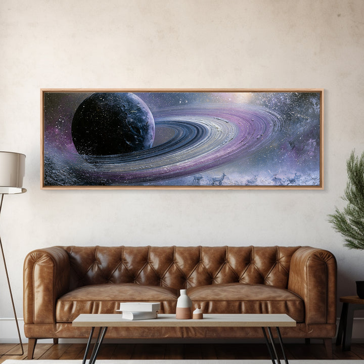 Planetary Rings Made of Ice and Light Framed Canvas Print, Space Art, Digital Art, Spa Decor, Serenity, Modern Wall Art, SAR-3x1-10