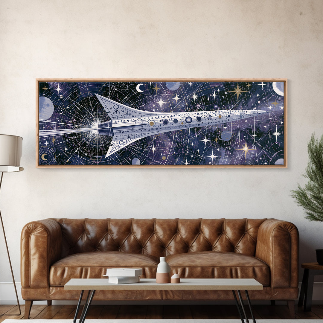 Rocket Ship Crossing a Retro Star Field Canvas Print, Space Art, Printable Art, Spa Decor, Watercolor Art, Serenity, SAR-3x1-26